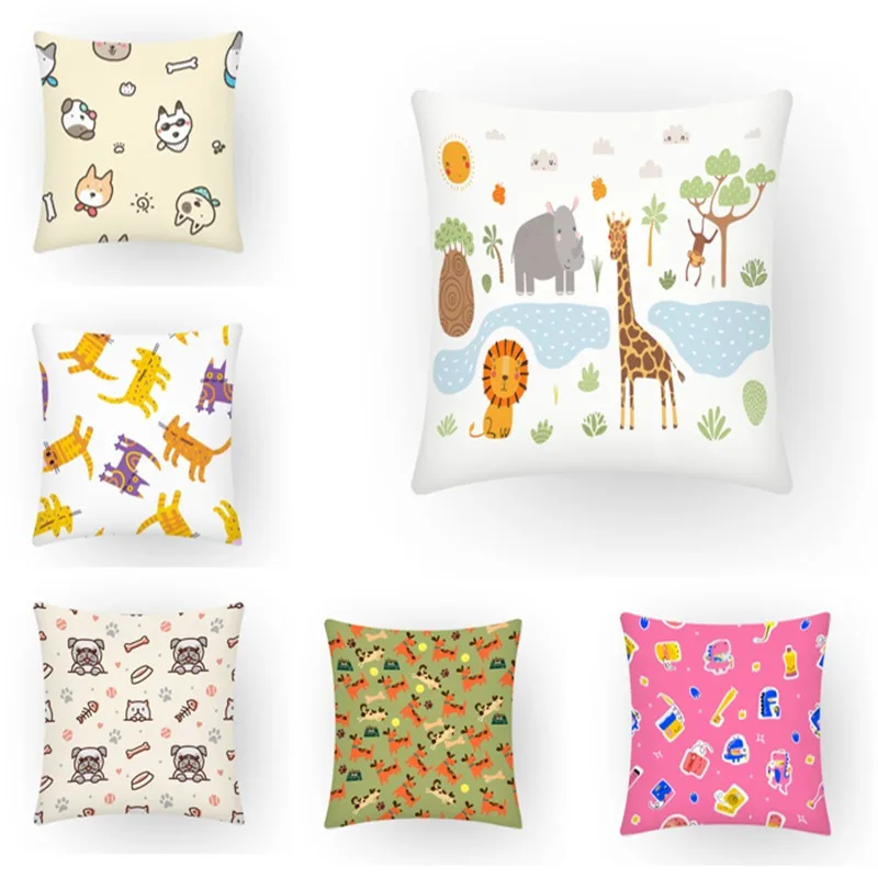 

Printed pillow for sofa Decorative Pillow Cases Flowers Colorful decor Home Cushion Cover Kindergarten Children's Room DF453