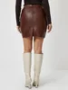 Benuynffy Fashion PU Leather Skirt Women's Autumn and Winter Elegant High Waist Zipper Back Ruched Bodycon Mini Skirts 2024 New 3