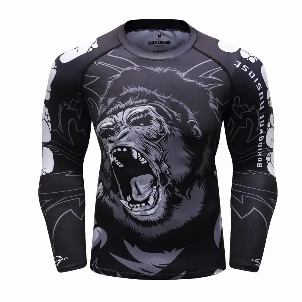 Men Boxing Set Compression Jersey Pants 3D Orangutan Print Rashguard Kickboxing Tight T-shirts Pants Muay Thai MMA Fightwear