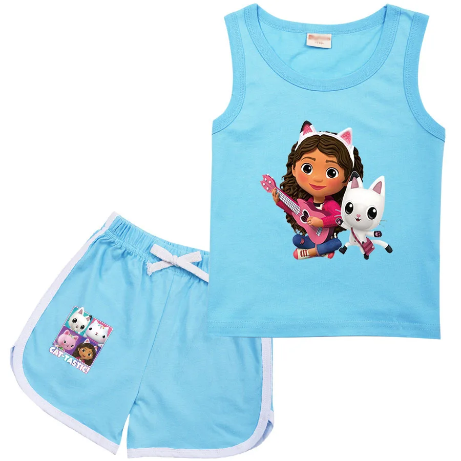 

Newest Gabbys Dollhouse Clothes Kids Gabby Cats T-shirts Shorts 2pcs Set Baby Boys Sleeveless Sportsuits Toddler Girls Outfits