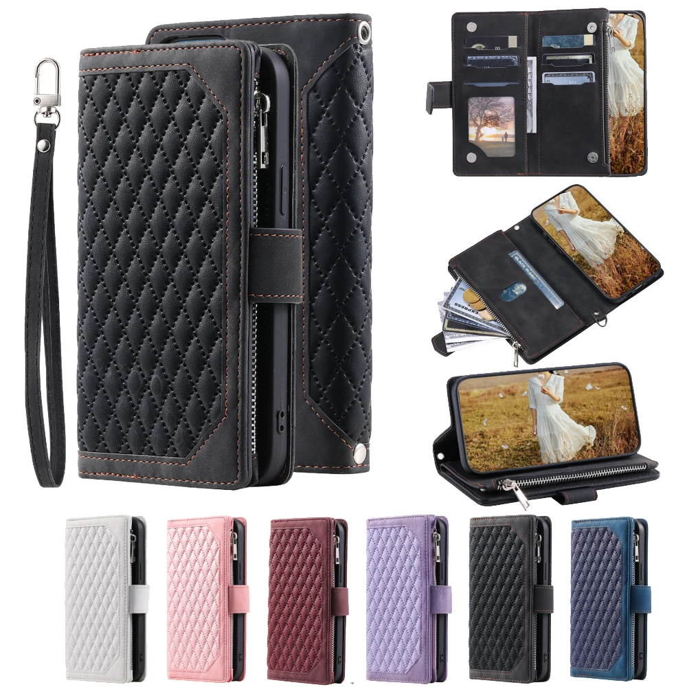 

Fashion Zipper Wallet Case For Redmi K40 Pro Flip Cover Multi Card Slots Cover Phone Case Card Slot Folio with Wrist Strap