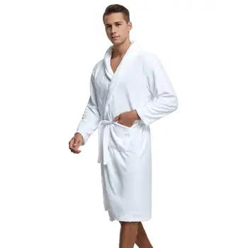 Accappatoio accogliente camicia da notte in flanella con tasche davanti con lacci per uomo accappatoio al ginocchio Lounge Sleepwear morbido caldo per rilassarsi 1