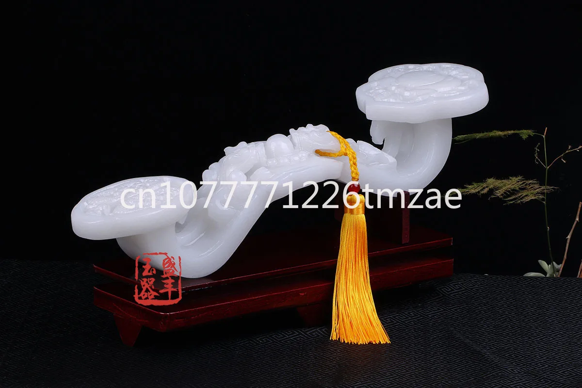 

Natural Afghan White Jade Ruyi Decoration Office Table Jade Jewelry Decoration Gift