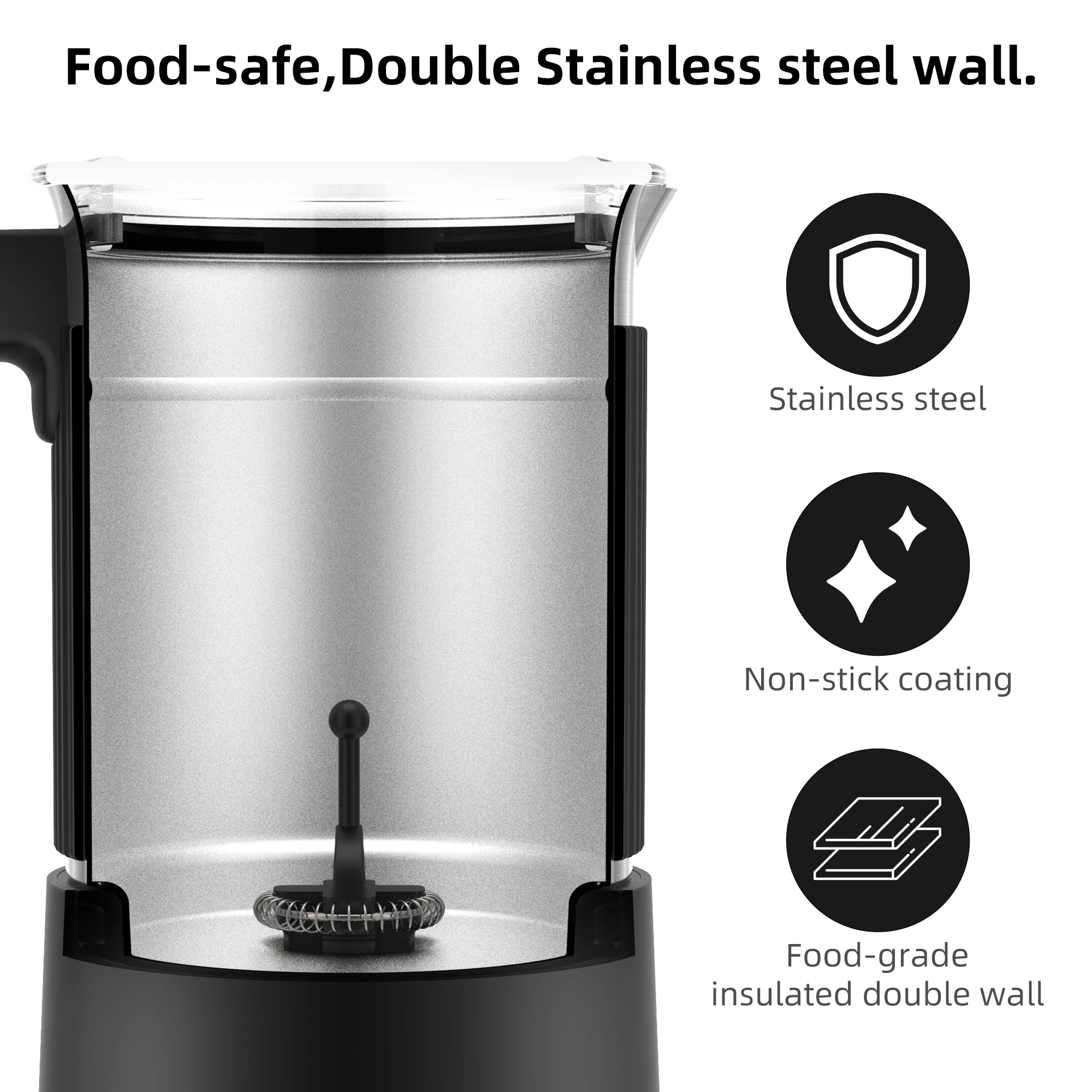 BioloMix 5-in-1 Automatic Hot/Cold Foam and Hot Chocolate Maker,Detachable Milk Frother and Steamer,Dishwasher Safe 4