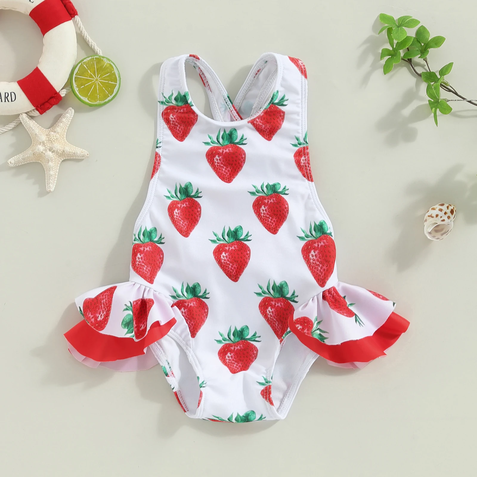 Girls’ Princess Bowknot Swimsuit – Sleeveless Backless Toddler Bikini with Fruit Print for Summer Beachwear Swimwear