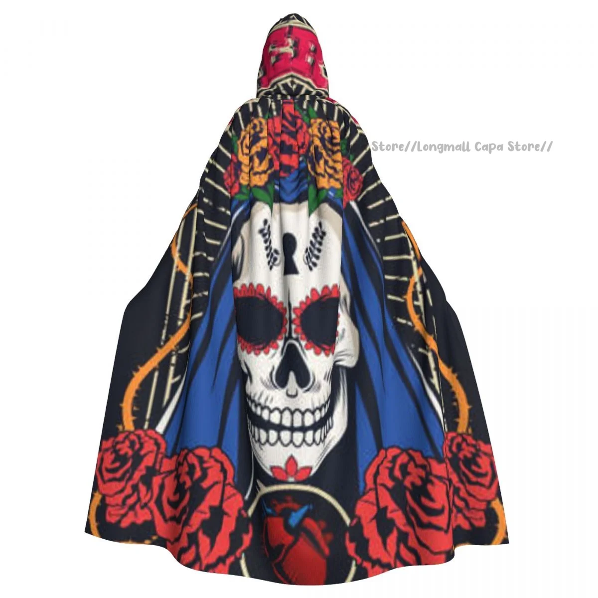 

Cosplay Medieval Costumes Dia De Los Muertos Woman Skull And Heart Hooded Cloak Capes Long Robes Jackets Coat Carnival