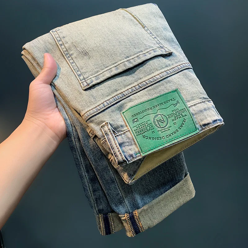 American Style High Street Distressed Patch Cropped Jeans For Men'S Spring/Summer Trend Wear Out Slightly Loose Long Pants