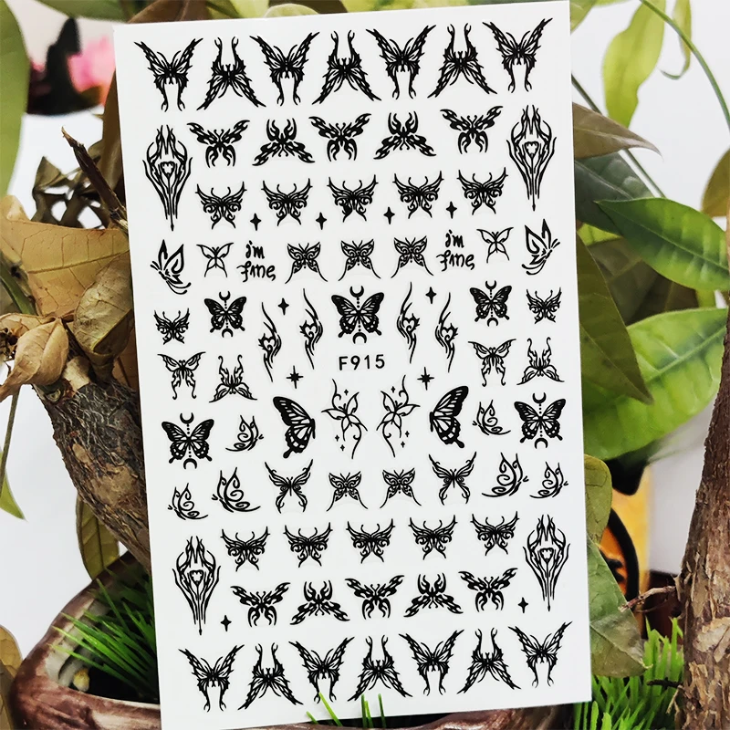 

3D Nail Stickers Black Butterfly Insects Line Manicure Sticker Decal Adhesive Nail Art Sticker DIY Slider Nail Art Decoration
