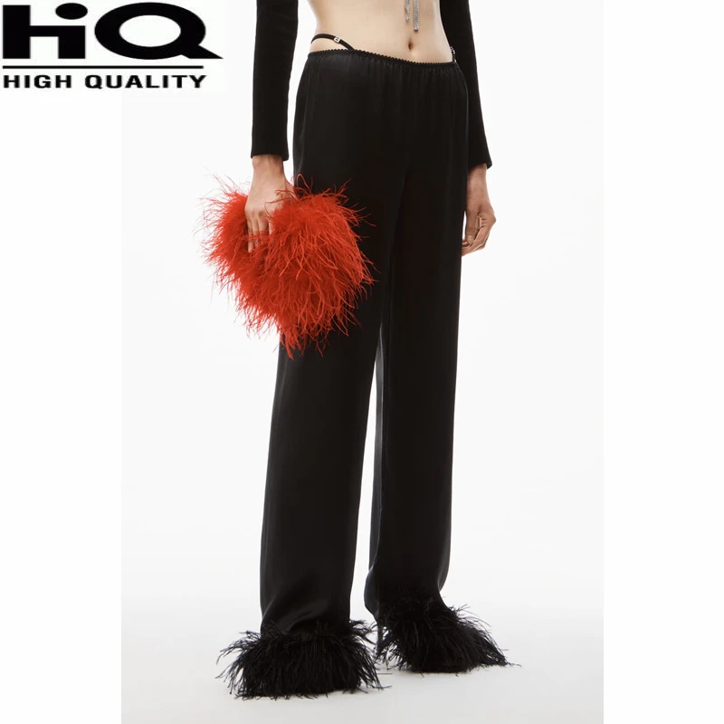 

Women Black Loose Comfortable Draped Rhinestone Letter Suspender Straight Pants