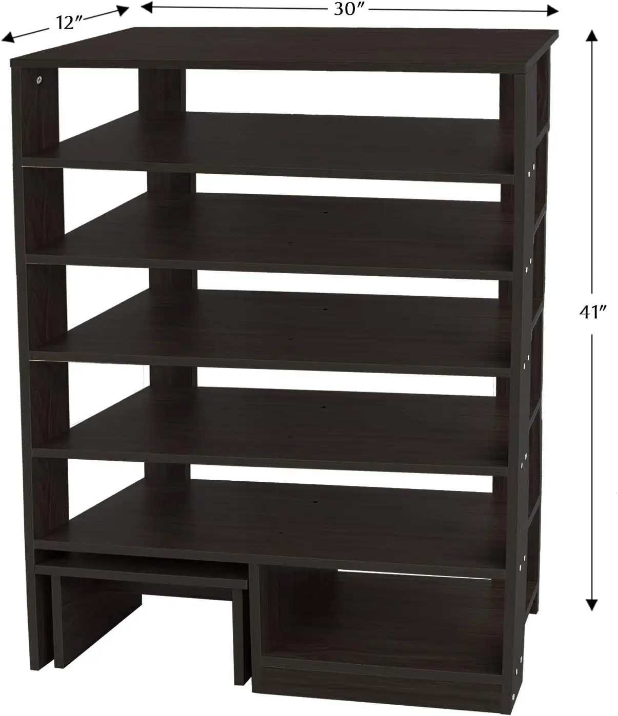 6 Tier Wood MDF Shelf Shoe Rack with One Footstool/Shoe Storage Shelves Free Standing Flat Shoe Racks Classic Style -103% 3