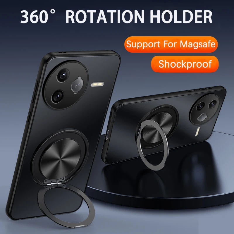 Luxury Frosted Case with Magnetic Ring and 360° Rotating Stand Holder, Lens Protective Cover
