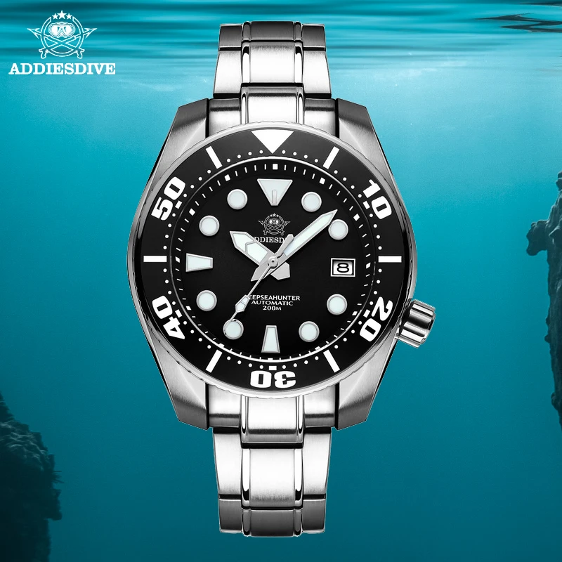 ADDIESDIVE Men Classic Watch Sapphire Crystal BGW9 Luminous Ceramic Bezel 200M Diver 316L Stainless Steel NH35 Automatic Watches tandorio 36mm 20atm diver automatic watch for men nh35a mother of pearl 200m water resistance sapphire crystal 316l bracelet