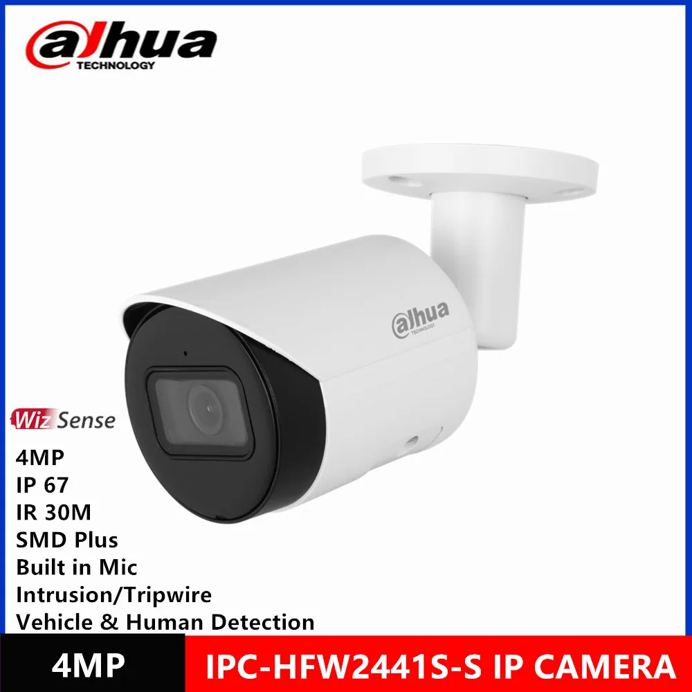 Dahua IPC-HFW2431S-S-S2 4MP IR30M & IPC-HFW2441S-S 4MP POE IR30M IP67 built in MIC SMD Plus Bullet WizSense Network ip Camera ip camera surveillance camera