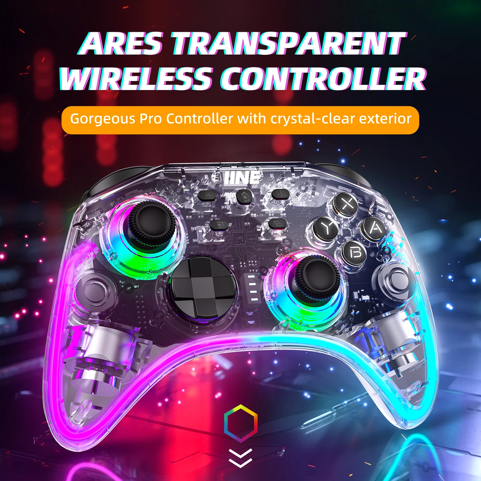 IINE Ares Transparent Wireless Controller with Headset Jack RGB Light  compatible Nintendo Switch Steam