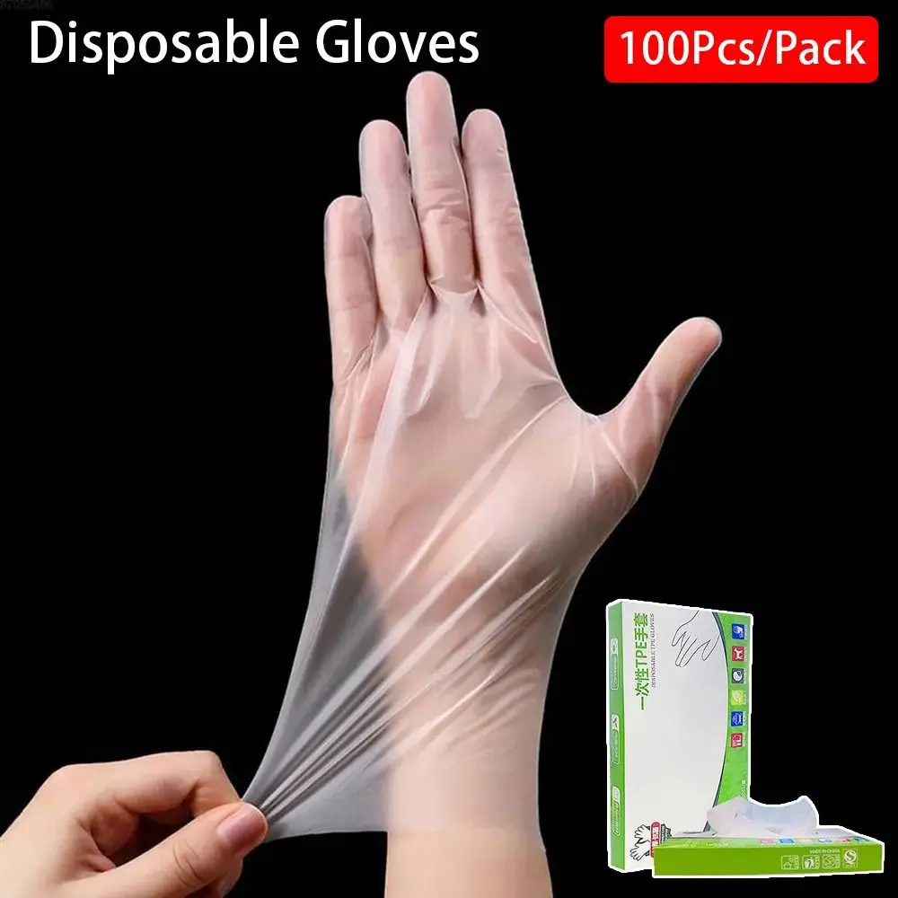 Guantes desechables antideslizantes para uso en el hogar, manoplas transparentes de TPE sin látex para uso alimentario, limpieza del hogar, 100 piezas - Imagen 4