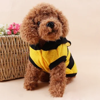 Bee Pet Puppy Coat Apparel Outfit Fleece Clothes Dog Cat Hoodie Fancy Costume Halloween Cosplay Sweater Dog Hoodies 2