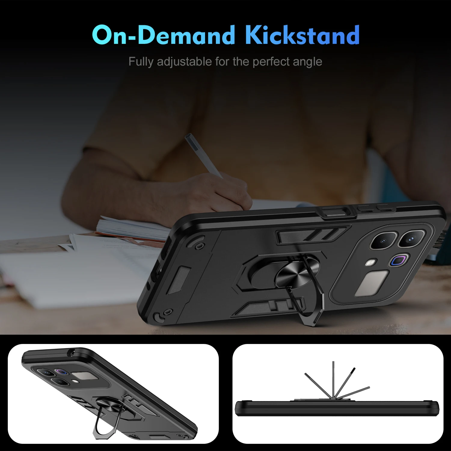 Rugged Armor Shockproof Phone Case with Magnetic Metal Ring Holder and TPU Frame Plastic Cover