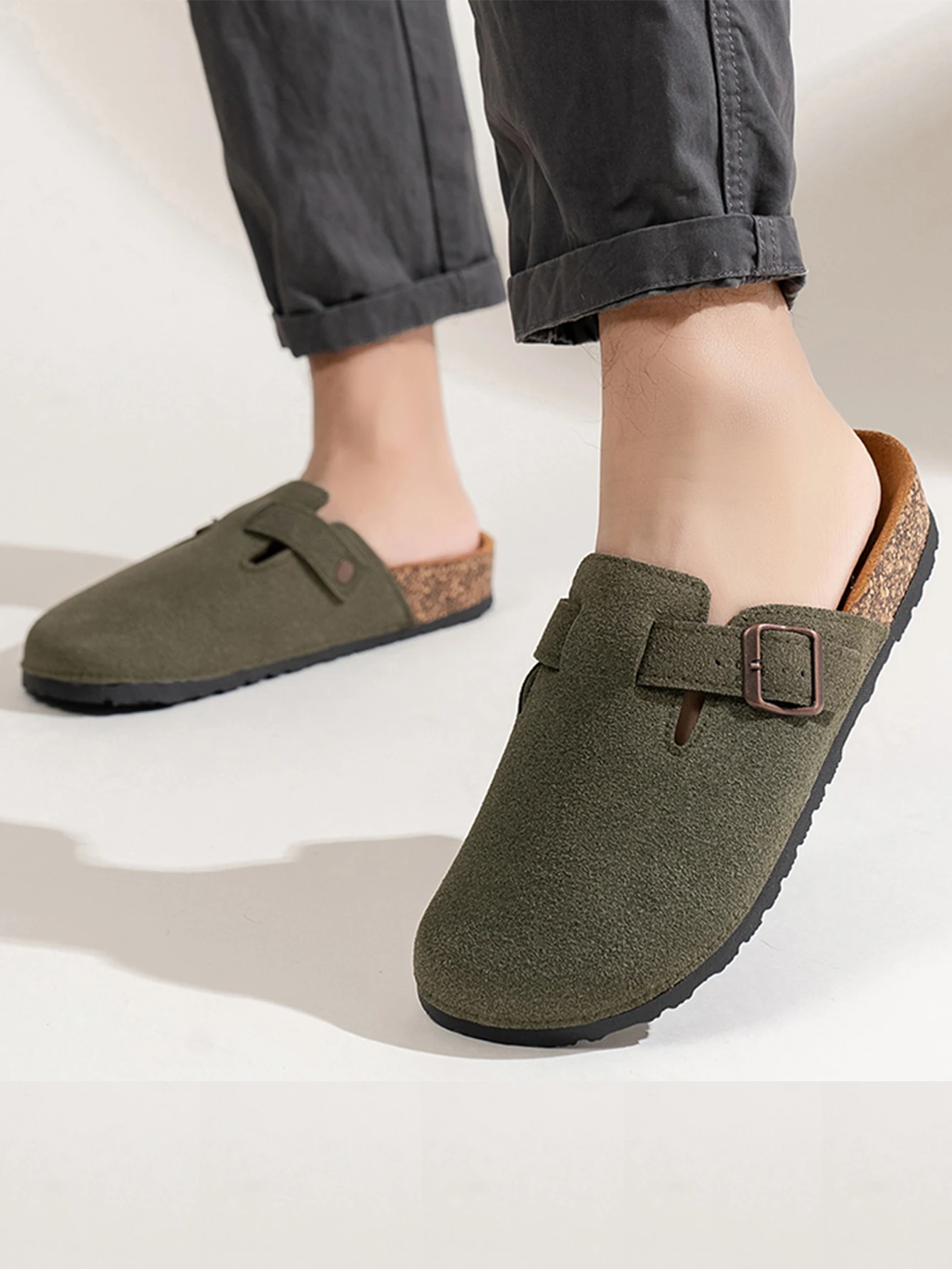 Men Shoes Men's Casual Solid Color Flat Heel Set Anti-Velvet Buckle Toe Slippers