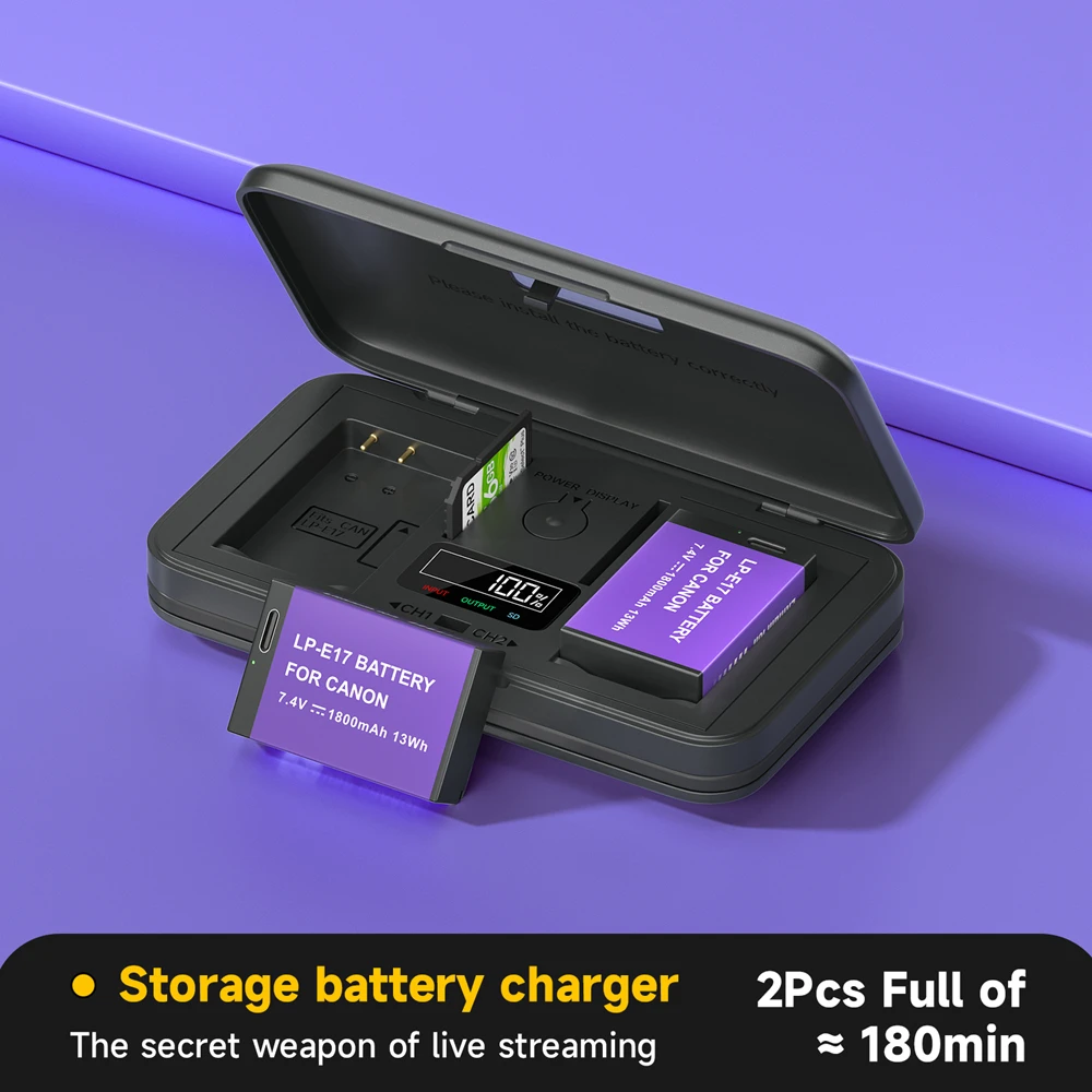 LP-E17 Battery Type-C Input Rechargeable Battery Camera Battery Rechargeable Battery Charger Camera Battery Charger For Canon EOS 200D M5 M6 750D 760D T6i T6s 800D RP Kiss X8i with LCD Charger Case