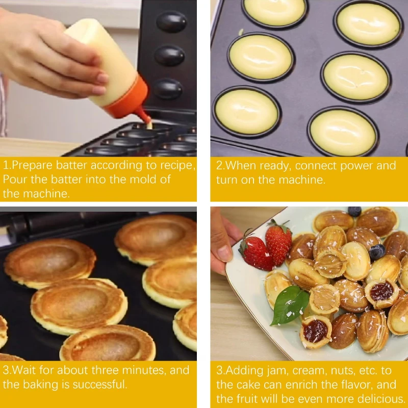 New Electric Cake Waffle Maker Nut Maker 12 Hole Cooking Kitchen Cookie Maker For Baking Business Nut Waffles 3
