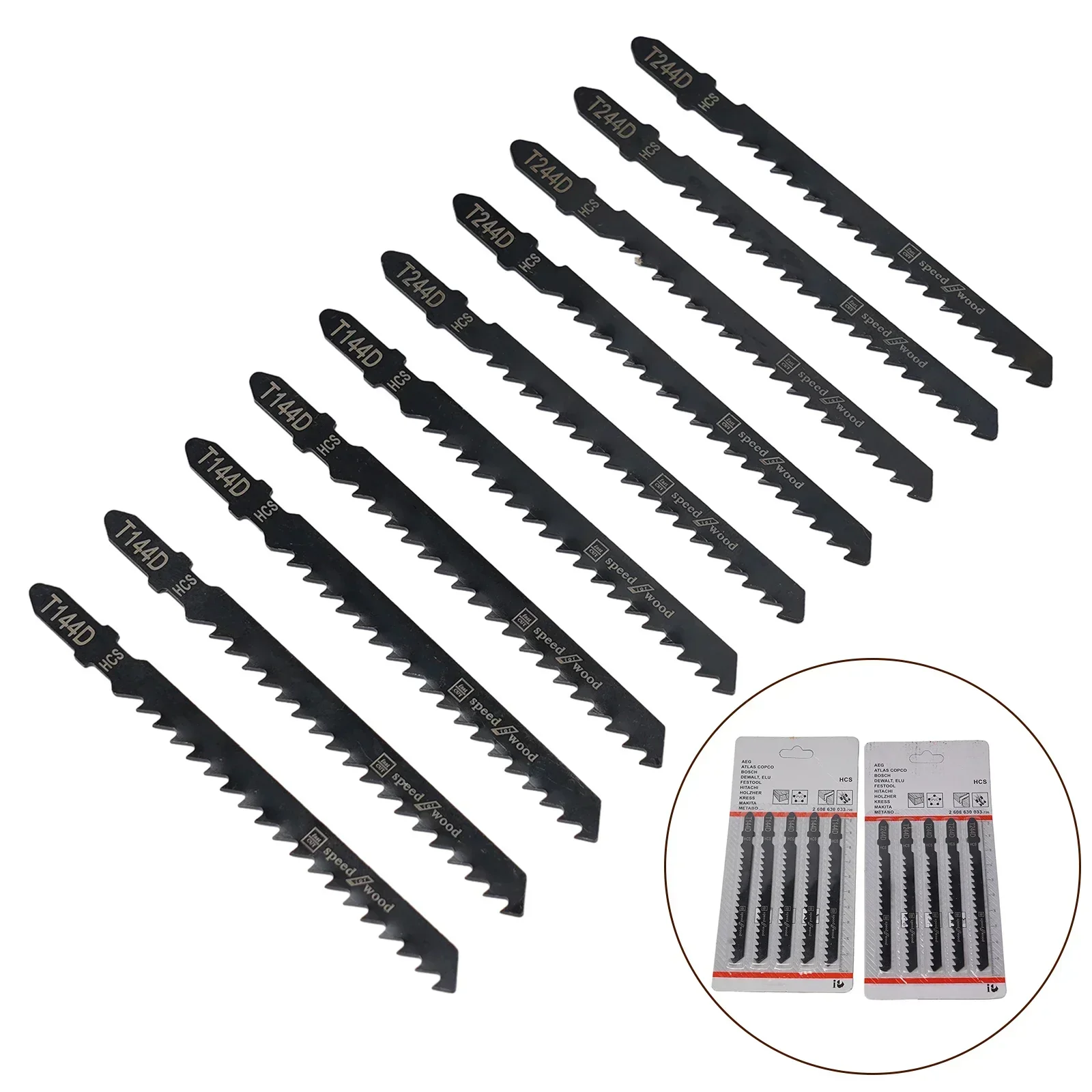 HCS JigSaw Blade Kit T144D/T244D High Speed Jig Saw Blades 10Pcs/set for Wood Metal Board Plastic Cutting Saw Blade Power Tools