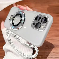 Soft Transparent Magnetic Holder Chain Case with Lanyard Stand Cover for OPPO A54S (White)
