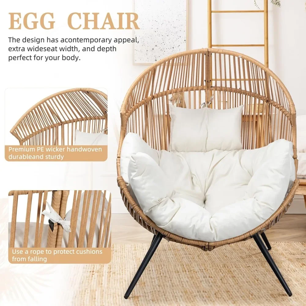 Wicker Egg Chair PE Rattan Chair with Cushion,Oversized Patio Lounge Chair for Outdoor, Indoor, Balcony, Backyard, Garden, Beige 5