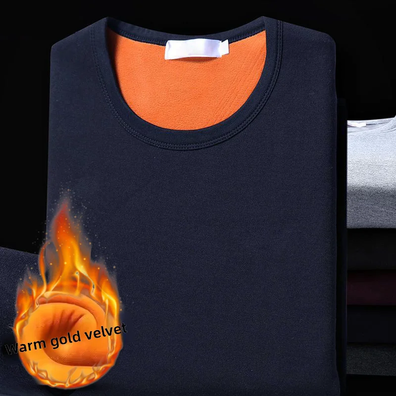 Men's Thermal Underwear Long Sleeve Fleece Lined Thickened Autumn Winter Clothes Warm Inner Wear Cotton Wool Shirt - 5