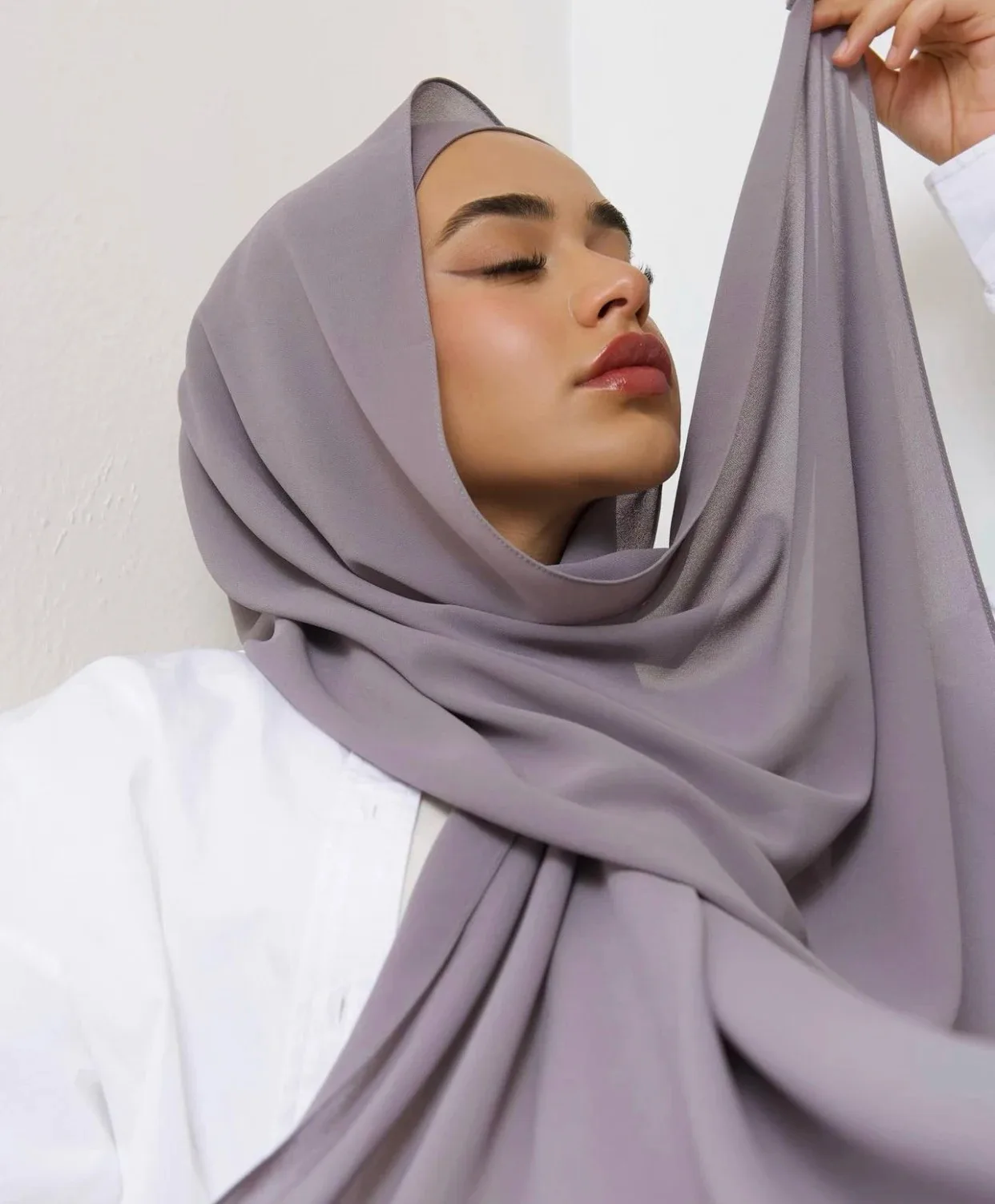 New Instant Hijab Muslim Women Heavy Chiffon Shawl With Elastic Jersey Inner Cap Headwrap 5