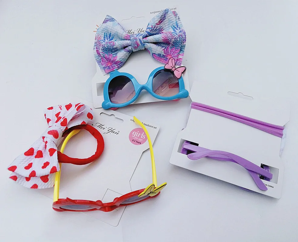 3Pcs/set Cute Kids Print Bows Headband Round Sunglasses set Children Sun  Glasses Protection Glasses Baby Summer Hair Accessories - AliExpress