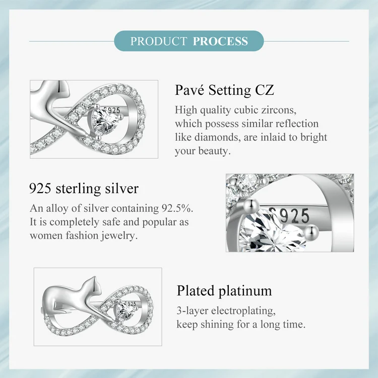 Sterling Silver Cat & Infinite Symbol Ring Heart-shaped Zircon Finger Ring for Women Party Fine Jewelry - PeticaDeals