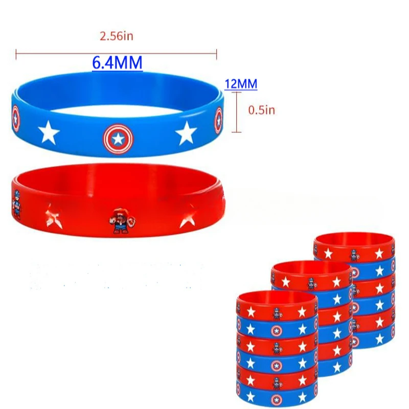 Anime Bracelet 10pcs Spiderman Bracelet Cartoon Printing Wristband Superhero Captain Silicone Bracelets for Adults Children Wrist Strap Gifts