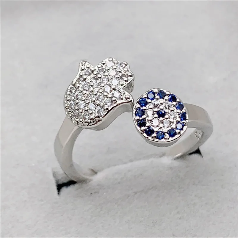 Trendy 925 Sterling Silver Evil Eye Crystal Adjustable Rings For Women Party Fashion Jewelry Anniversary Gift Wholesale 3