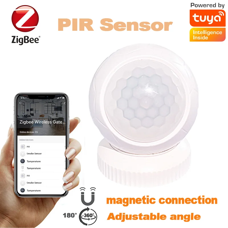Tuya Zigbee Detector Pir Magnético Sensor de Movimento Humano Dispositivo de Detecção de Alarme Smart Scene Linkage Setting 360 ° Direction Adjustm