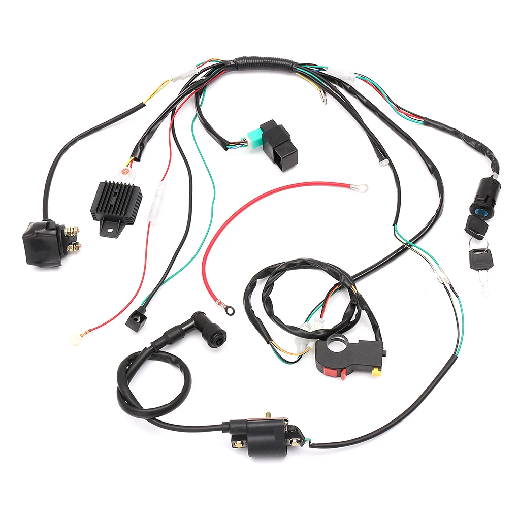 

Complete Electric Start Engine Wiring Harness Loom Solenoid Coil Regulator 110 125cc Quad Bike ATV Buggy