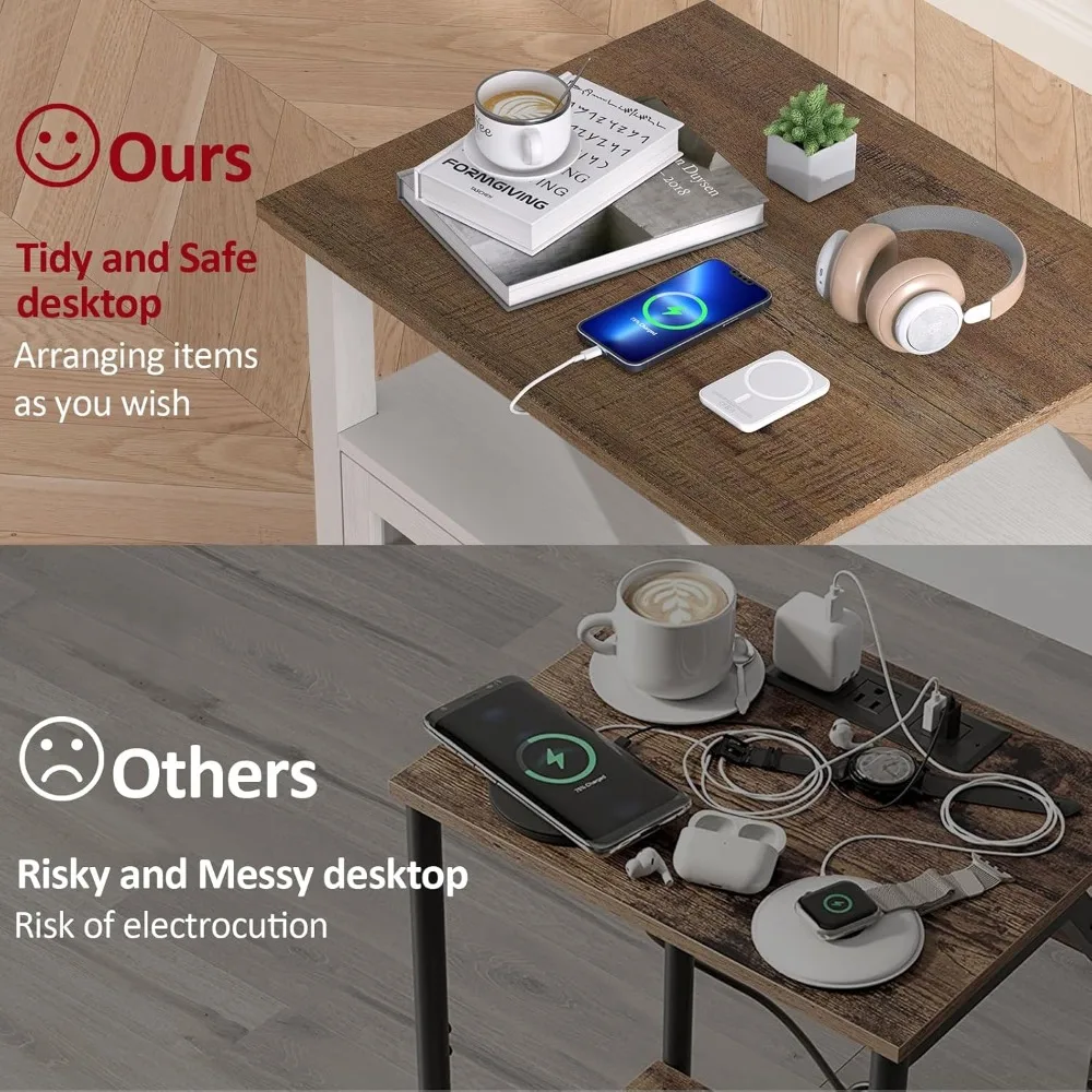 End Table, 21'' Side Table with Charging Station, End Table with Storage, Nightstand with Adjustable Shelf for Living Room 6
