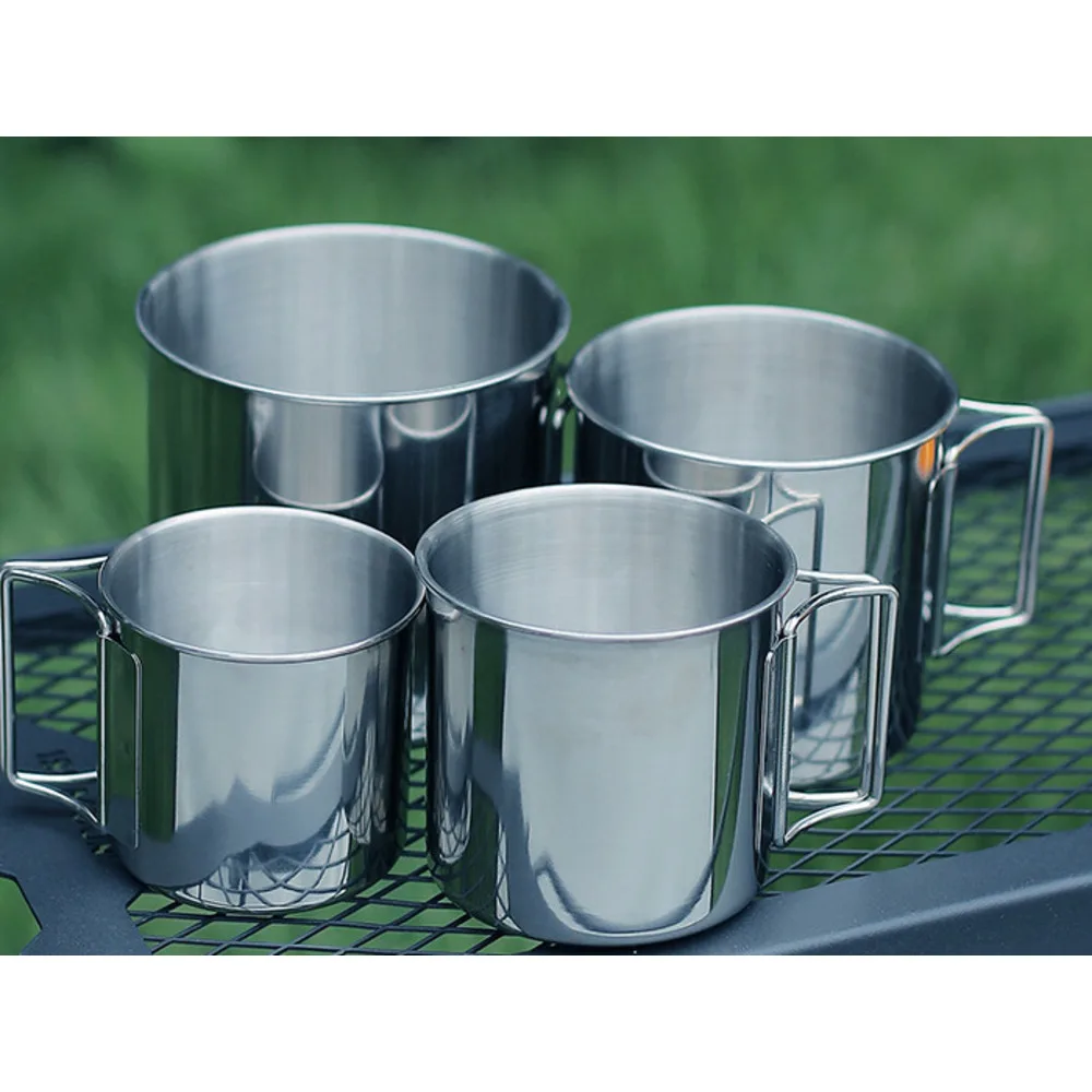 Aço inoxidável 304 com água para acampamento ao ar livre, copo de cerveja conveniente com alça dobrável, conjunto de 4 peças_voghion.com