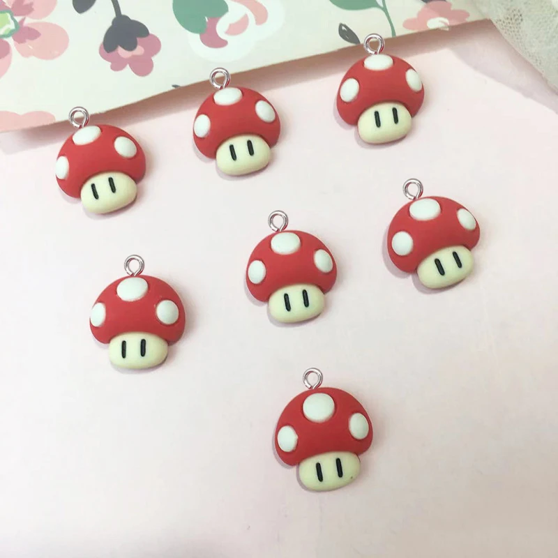 10Pcs Cute Resin Mushroom Earrins Charms Pendants for Jewelry Making
