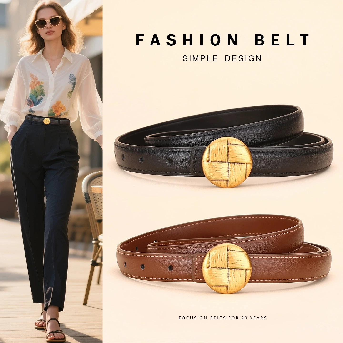 Luxuriöser Kuhledergürtel für Damen; Vielseitige Dekoration für Business und Vintage-Mode; Retro-Stil Gürtel für Damen