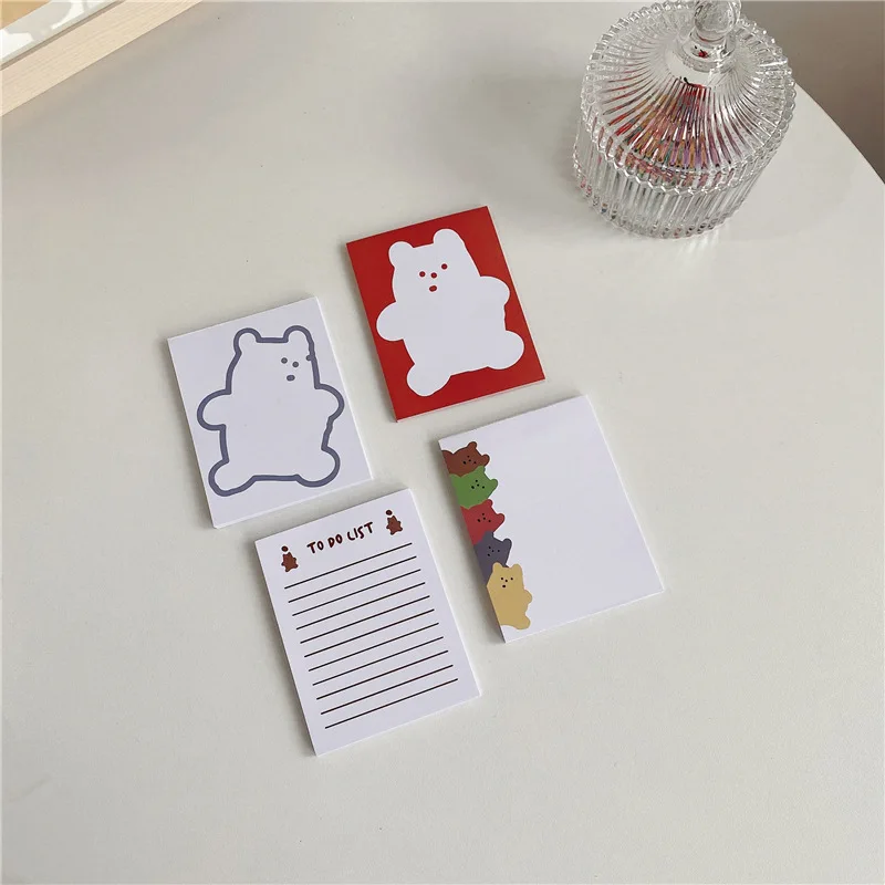 Cartoon Chubby Bear Cute Note Book Decorative Memo Paper Non-stick Note Book 3pcs
