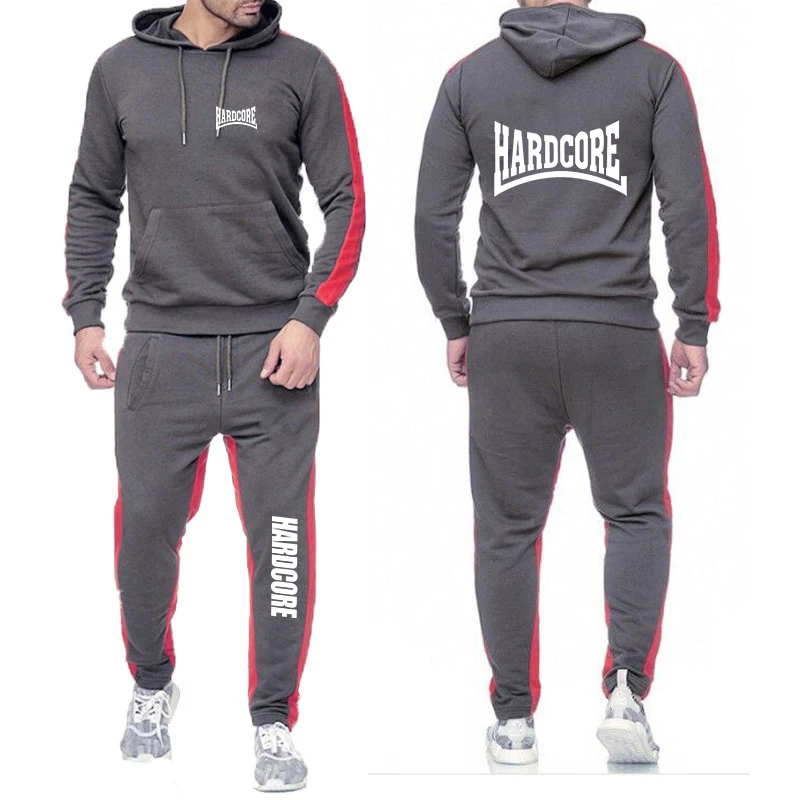 HARDCORE Printed Hoodie Sweatpants Tracksuit Men's Hooded Sweatshirt+Pants Pullover Sportwear Suit Clothes 2 Pieces Sets 5