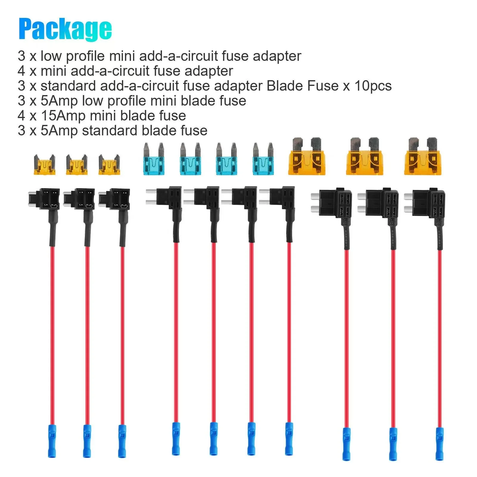 10pcs 3 Types 12V Car Additional Circuit Fuse Adapter Holder With Connector & Blade For Auto Black Boxes Alarms Remote Starters