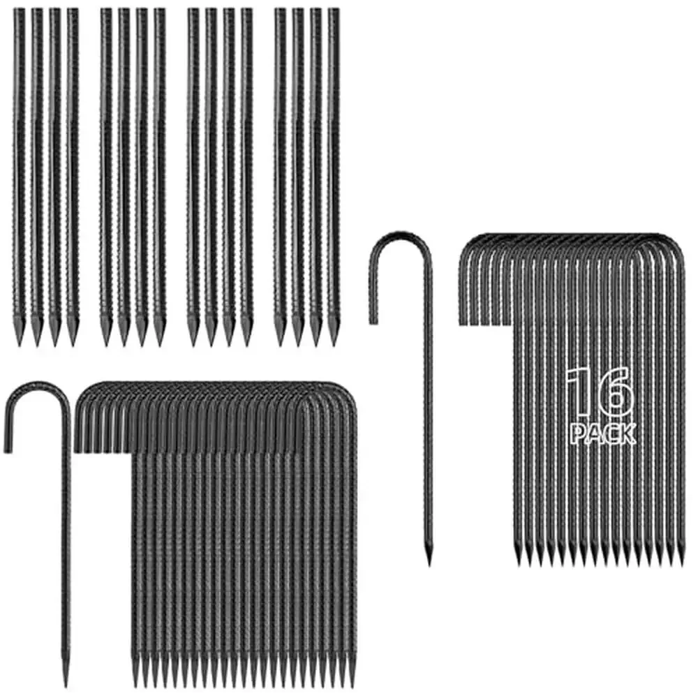 Steel Rebar Stakes 16" 24-Pack & 12" 16-Pack Heavy-duty Ground Anchors Garden Fence Solar Lights Greenhouse Pole Yard Decor