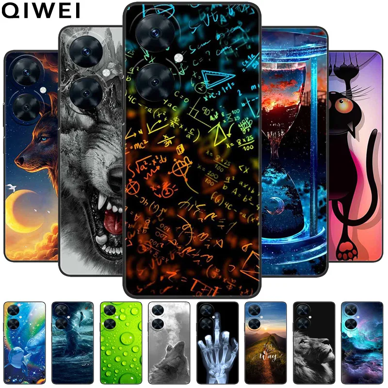 Чехол для Huawei Nova 11i, мягкий силиконовый черный бампер с рисунком животных для Huawei nova11i, телефонные чехлы, искусственные чехлы из ТПУ с волком