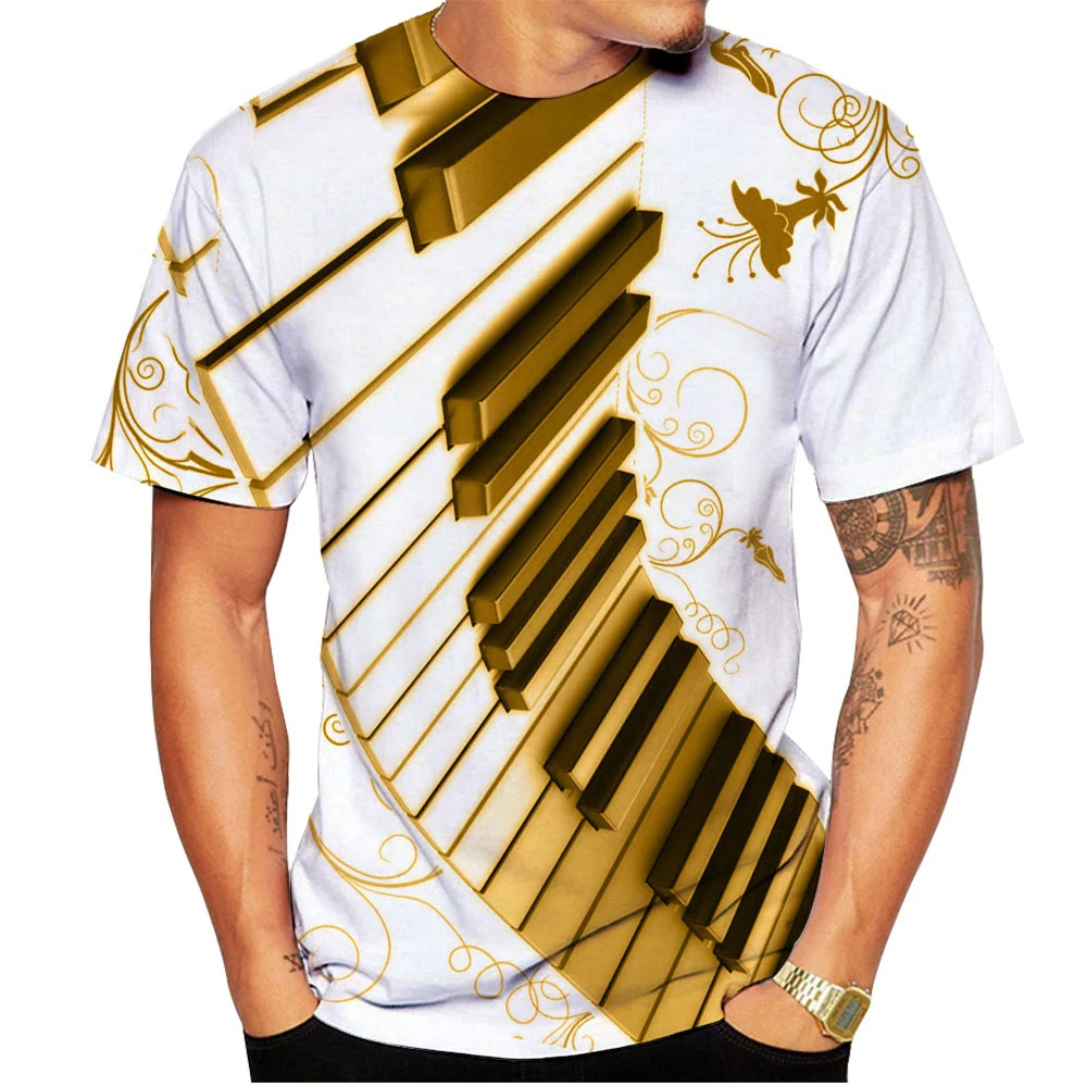 

New Fashion 3D Printing Piano T-shirt Music Note Short-sleeved T-shirt Men/Women Tops Sportwear Hipster Shirt XXS-6XL