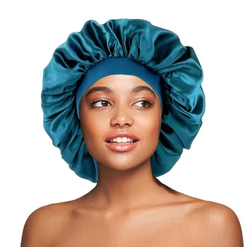 Large Print Satin Silky Bonnet Sleep Cap Width Elastic Band for Women Solid Color Head Wrap Lady Hair Accessories Wholesale 1