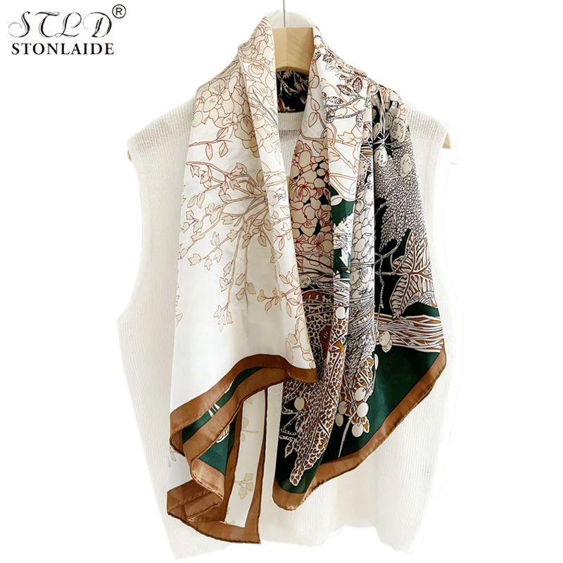 

100% Silk Shawl Women's Flower Print Handmade Curled Edge Ladies Sun Protection Handkerchief Multi Functional Beach Scarf Dress
