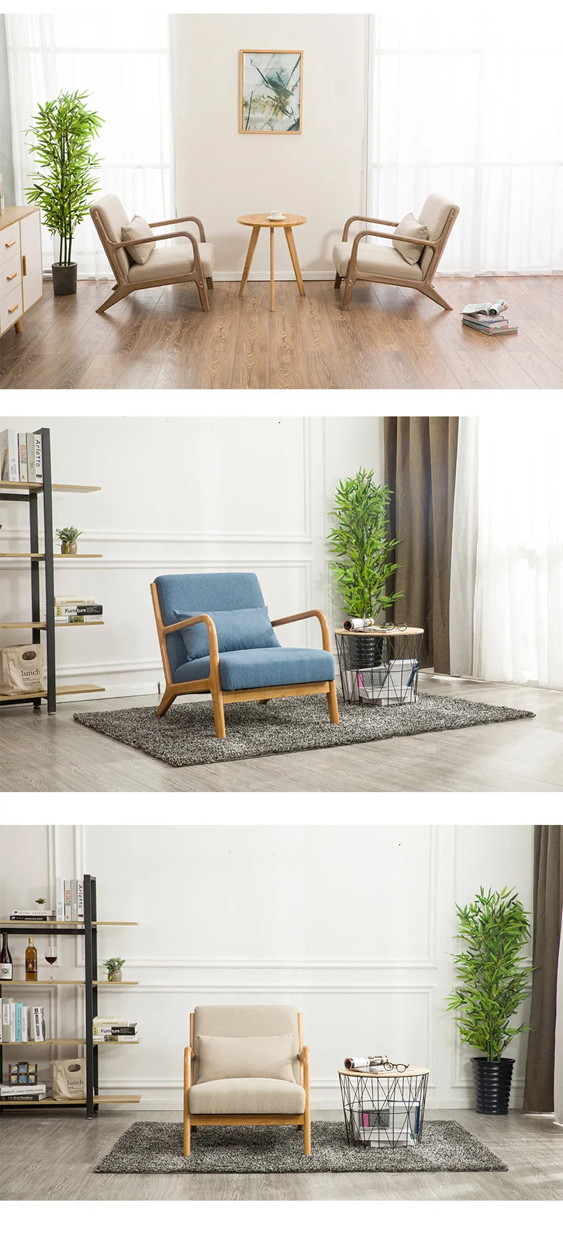 Lazy Sofa Nordic Single Sofa Chair Simple Balcony Home Fabric Milk Tea Shop Solid Wood Leisure Sofa Sofas for Living Room Sofas