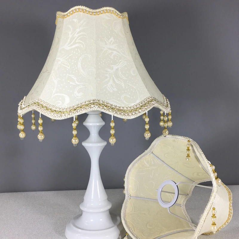 European Style Table Lamp Shade Fabric Fringe Beads Lace Wall Lampcover lamp shade