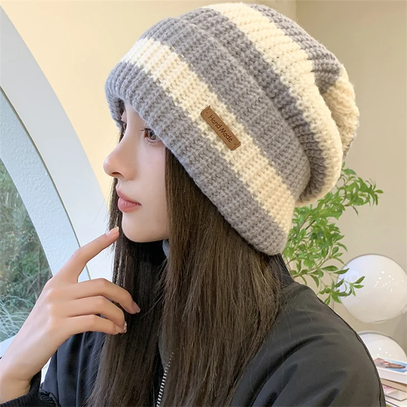 NEW Winter Warm Hats For Women Casual Stacking Knitted Bonnet Caps Men Hats Stripe Hip Hop Unisex Female Beanies - 2